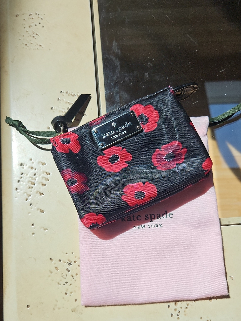 kate spade Black Coin Pouch with Red Floral Print